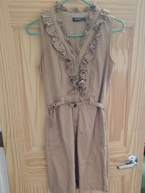 Apt. 9 Tan Ruffle Sleeve‑Less  Dress with Removable Belt